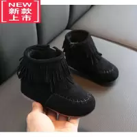 可莉允女童靴子秋冬棉靴流苏靴小靴子女宝宝鞋子加绒小短靴2022冬季新款
