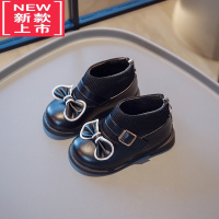 可莉允儿童靴子女2022年冬季新款加绒二棉靴子女童蝴蝶结平底公主短靴潮