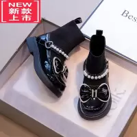 可莉允童鞋女童靴子春秋新款软底二棉袜靴中大童黑色玛丽珍马丁靴小女孩