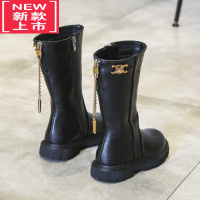 可莉允儿童靴子2022年秋冬季新款女童黑色加棉保暖长筒靴小女孩软底童鞋