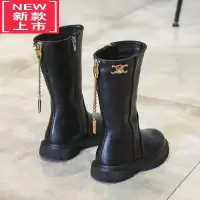 可莉允儿童靴子2022年秋冬季新款女童黑色加棉保暖长筒靴小女孩软底童鞋
