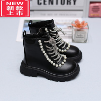 可莉允女童靴子2022新款冬季新款加绒洋气珍珠女孩公主靴二棉儿童马丁靴