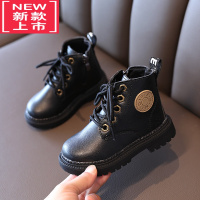 可莉允儿童加绒马丁靴2022秋冬新款英伦风女童靴子软底宝宝皮靴男童短靴