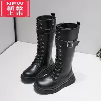 可莉允女童靴子儿童高筒鞋2022秋冬公主气质潮靴长靴加绒皮靴单靴马丁靴