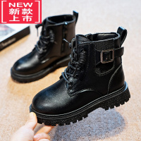 可莉允女童马丁靴2022冬季新款二棉鞋女孩皮面儿童靴子网红男童加绒短靴