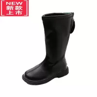 可莉允女童靴子2022新款秋冬款加绒二棉长筒靴英伦风高靴小香风女款棉靴