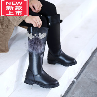 可莉允女童高筒靴2020秋冬新款韩版鹿头加绒女童靴子二棉皮靴中大童长靴