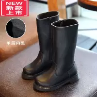 可莉允女童靴子儿童长靴2022秋冬新款皮靴小童长筒高筒靴冬季女宝加绒靴