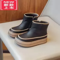 可莉允女童皮靴短靴2022秋冬款加绒儿童靴雪地靴中大童马丁靴