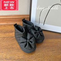 可莉允女童靴子秋冬款2022蝴蝶结单靴加绒公主鞋儿童短靴女宝宝鞋子洋气