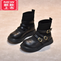 可莉允女童靴子2022新款秋冬加绒袜子靴女孩童靴秋季马丁靴儿童春秋短靴