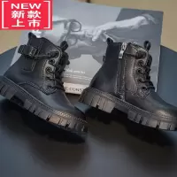 可莉允女童马丁鞋2022新款男童靴子儿童英伦小女孩加绒黑色短靴子潮
