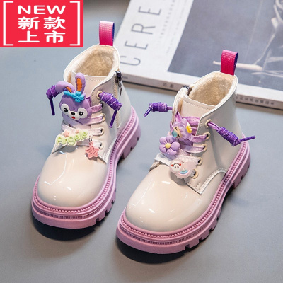 可莉允女童马丁靴儿童靴子2022年秋冬季新款小女孩加绒二棉卡通公主短靴