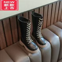 可莉允黑色加绒女童靴子冬季儿童马丁皮靴秋冬公主长筒新款二棉高筒靴
