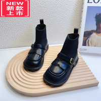 可莉允女童靴子英伦风皮靴2022秋冬短靴时尚小女孩弹力袜靴儿童袜子靴女