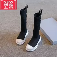 可莉允女童靴子2022春秋单靴儿童高筒袜子中筒马丁靴宝宝鞋针织弹力长靴