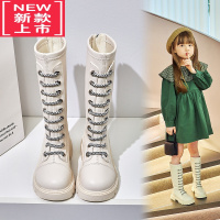 可莉允女童鞋儿童靴子2022冬新款英伦风长筒靴女孩时尚马丁靴女孩高筒靴