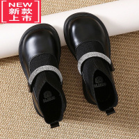 可莉允女童靴子加绒2022年秋冬季新款儿童袜靴小女孩黑色皮靴软底公主鞋