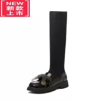 可莉允女童靴子高筒靴2022秋冬加绒长筒靴中大童公主袜靴马丁靴儿童长靴