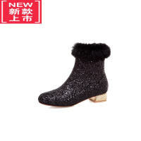 可莉允女童靴子2022秋冬新款高跟鞋儿童马丁靴加绒女孩演出礼服走秀公主