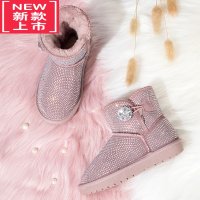 可莉允女童雪地靴2022冬季新款加绒公主风满钻棉靴宝宝短靴儿童靴子