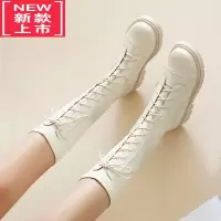 可莉允女童靴子2022春秋款白色高筒长靴走秀表演单靴中大儿童马丁靴皮靴