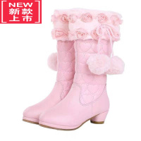 可莉允女童靴子加绒冬2022新款马丁靴女孩高筒长靴软底公主靴儿童高跟靴