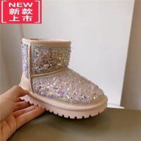 可莉允公主防滑亮片时尚儿童雪地靴2023冬季新款棉鞋短靴宝宝保暖靴子潮