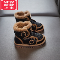 可莉允雪地靴女童一体棉靴儿童加绒加厚短靴男童中大童机车靴子