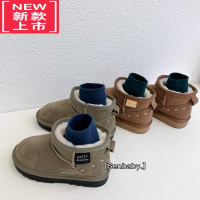 可莉允senbaby童鞋女童单靴百搭加厚靴子儿童鹿皮绒套脚保暖雪地靴短靴