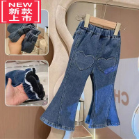 可莉允2022冬装新款女童时髦弹力喇叭裤儿童加绒加厚牛仔裤宝宝保暖裤子