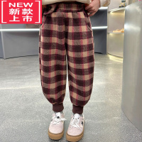 可莉允儿童加绒呢子裤2022冬季新款格子休闲裤女宝宝洋气保暖长裤保暖裤