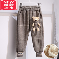 可莉允女童加厚休闲裤冬季2022新款洋气儿童可爱小熊格子加绒保暖卫裤潮保暖裤