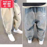 可莉允男童加绒加厚灯芯绒长裤秋冬女宝宝保暖呢子裤小孩儿童外穿哈伦裤保暖裤