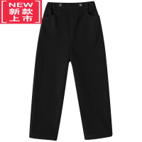 可莉允童装22秋季新品男女童黑色呢料松紧腰长裤亲子保暖直筒休闲裤保暖裤