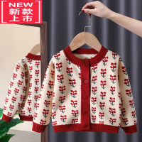 可莉允女童宝宝毛衣2022春秋新款上衣洋气复古百搭提花儿童针织开衫外套