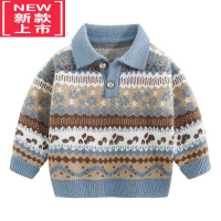 可莉允男童毛衣双层织厚款秋冬新款韩版儿童翻领毛线衣宝宝套头上衣