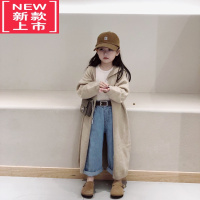 可莉允恬恬很甜 2022新款女童秋冬针织开衫时髦慵懒风连帽长款毛衣外套