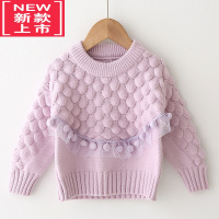 可莉允女童毛衣秋冬加绒加厚洋气宽松针织衫套头宝宝毛衫1-5岁公主蕾丝4