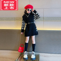 可莉允女童加绒毛衣秋冬装2022新款大童时髦洋气炸街儿童冬季针织连衣裙