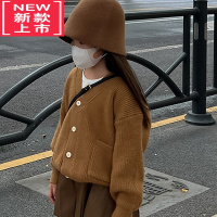 可莉允爱惨了秋天!儿童秋冬焦糖色时髦针织开衫毛衣/百褶半身裙