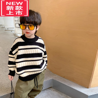 可莉允男童加厚绵撞色条纹毛衣儿童冬装圆领宝宝针织套头衫潮
