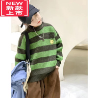 可莉允大E小e童装2022冬季新笑脸男童女童条纹套头毛衣儿童针织衫