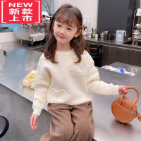 可莉允女童套头毛衣冬装2022新款小女孩花朵洋气韩版秋冬上衣儿童针织衫