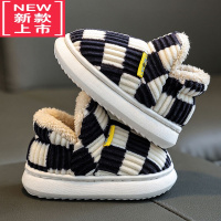 可莉允儿童棉鞋秋冬季保暖男童棋盘格家用室内外亲子鞋女童包跟雪地棉鞋