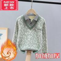 可莉允男童毛衣假两件秋冬款中大童针织衫加绒加厚儿童10男孩12岁