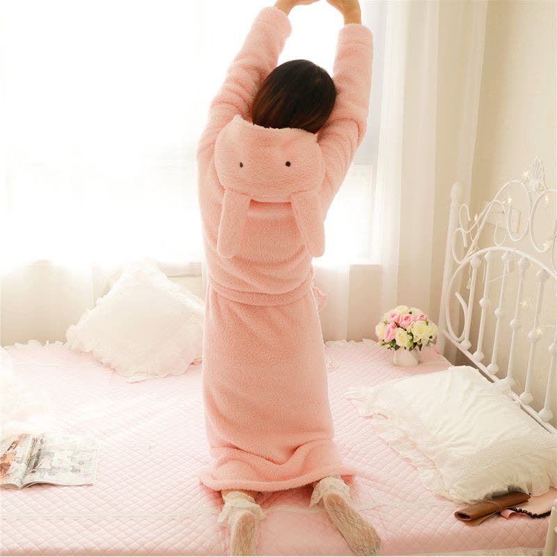 珊瑚绒睡袍女冬加厚加长款甜美可爱韩版睡衣冬季长款性感保暖浴袍图片