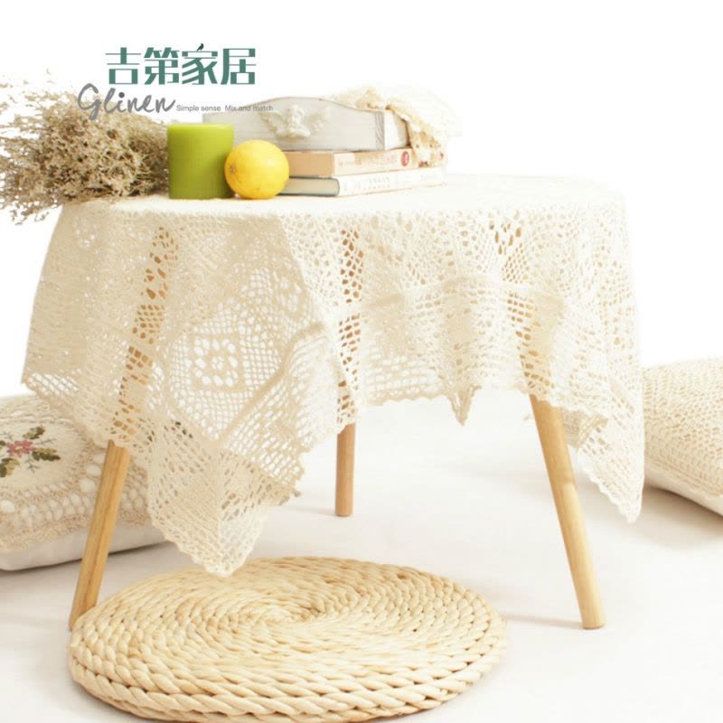 田园镂空棉线桌布 针织仿手工方圆餐桌布 森女系茶几盖布台布图片