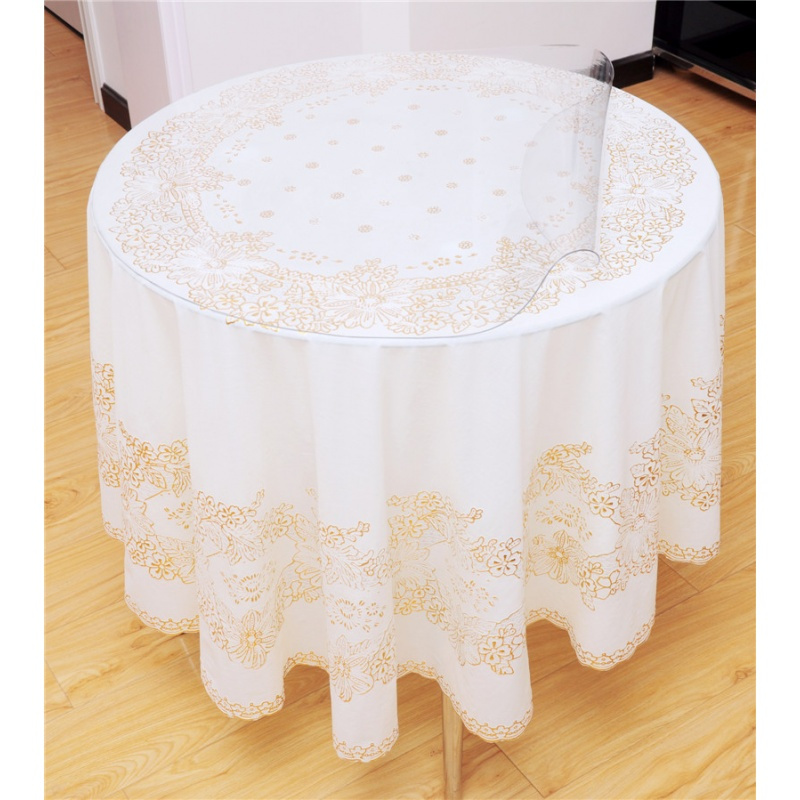 圆桌蕾丝免洗餐桌布塑料pvc圆桌田园台布裁剪烫金防水透