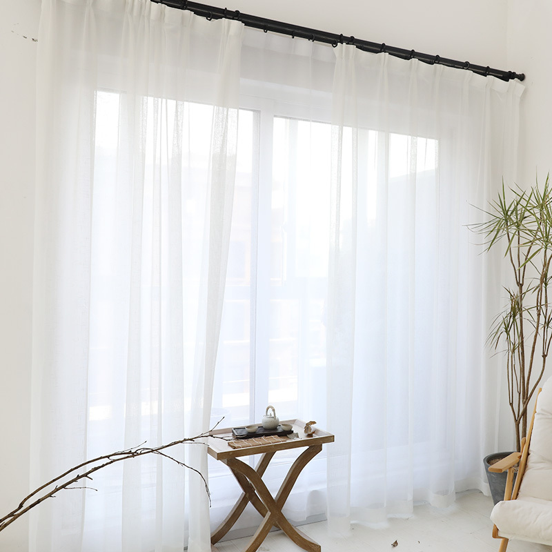 十字麻纱北欧简约现代棉麻窗帘纯色纱帘成品客厅阳台窗纱定制白纱